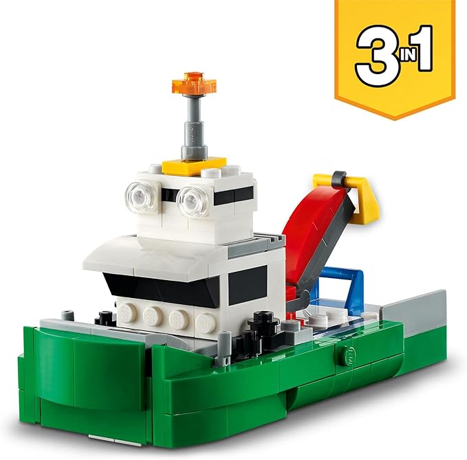 LEGO 31113 Creator 3-in-1 Racing Car Transporter Construction Game Truck with Trailer, Crane and Tug, Gift Idea for Children