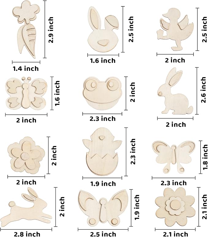 12 Pcs Easter Wooden Magnets Painting Craft Kits, Wooden Magnet Creativity Arts & Crafts Painting Kit for Kids, Decorate Your Own Painting Gift, Easter Crafts & Basket Stuffers, Easter Party Favors