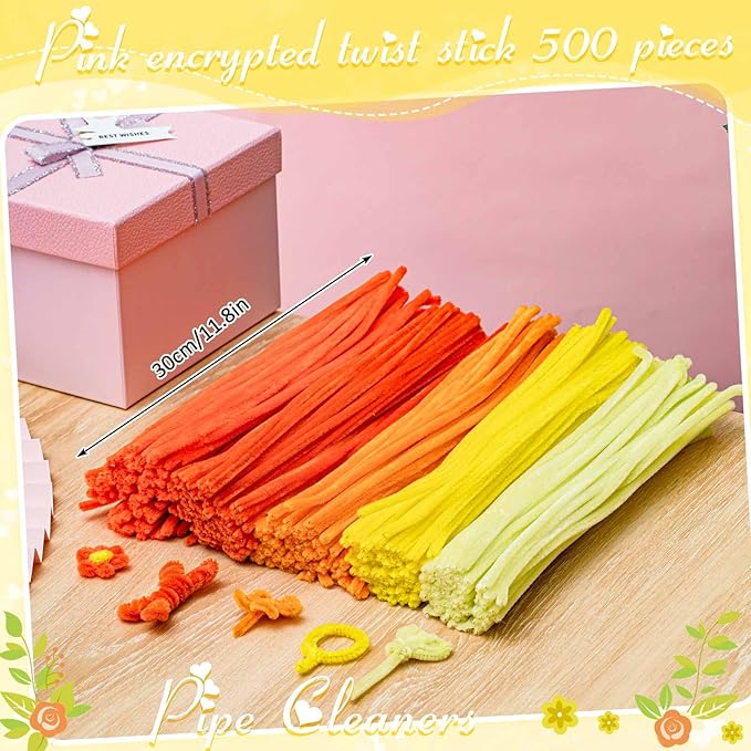 Peryiter 500 Pieces Pipe Cleaners Chenille Stems 12 Inch Craft Supplies Bulk for DIY Art and Craft Projects Creative Gift Wrapping Party Decorations(Orange,12 Inch)