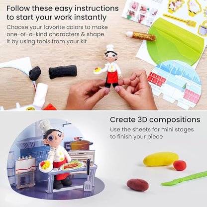 Arteza Kids Air Dry Clay, 42 Bars, Dream Career Modeling Clay Kit, 14 Mini-Stages, 14 Googly Eyes, 3 Glitter Glues, 1 Craft Tool, 7 Instruction Sheets, Craft Supplies for Learning and Developing