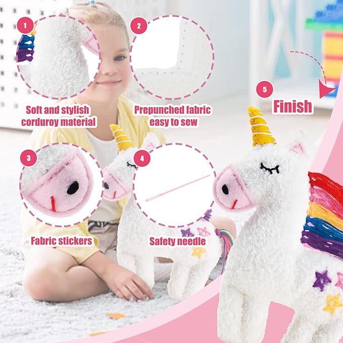 Avenir DIY Sewing Kit for Beginner Kids Arts & Crafts Soft Toy My First Craft Set with Heart Instructions & Plush Felt Materials for Learn to Sew, Embroidery for 6 Years