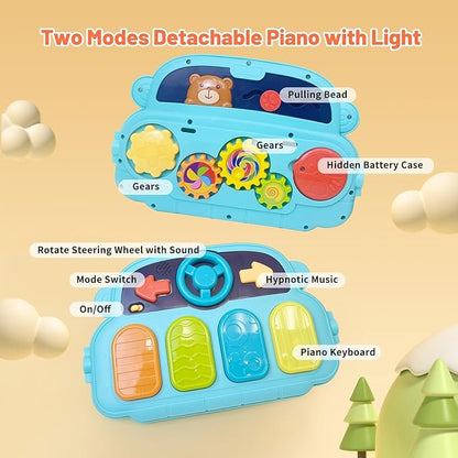 Cuterabit Baby Gym Play Mat & Baby Walker, Baby Activity Center with Music and Light, Tummy Time Mat, Push Toys for Toddler, Detachable Play Piano and Rattles for Newborn Babies Infants Boys Girls