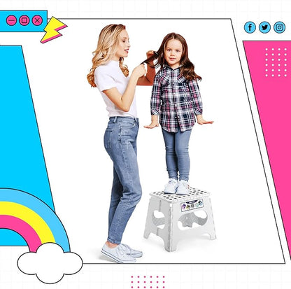 Delxo Folding Step Stool,11 Inch Non-Slip Foldable Step Stools for Kids and Adults,Portable Foldable Step Stool Lightweight Small Folding Stool with Handle for Kitchen Bathroom in White,1 Pack