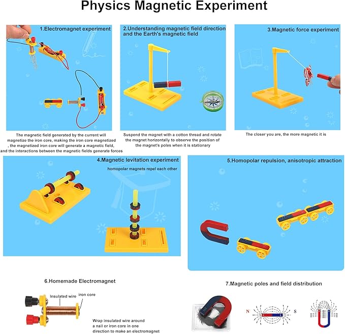 Kids Magnet Kit Physics Science Electromagnet Experiment Set Educational and Birthday Gift for School Students