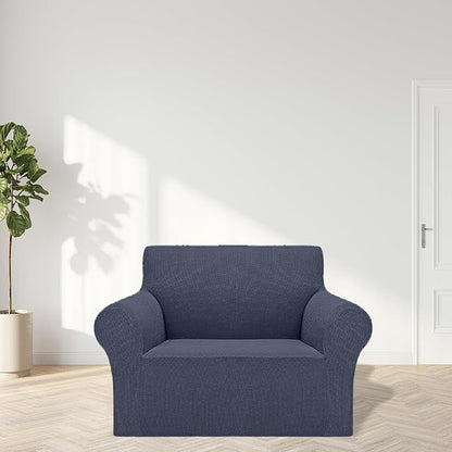 2025 New Stretch Chair Sofa Slipcovers Couch Cover for 1 Seater Furniture Protector Sofa Covers with Elastic Bottom Jacquard Fabric Small Checks for Pets, Kids - Charcoal