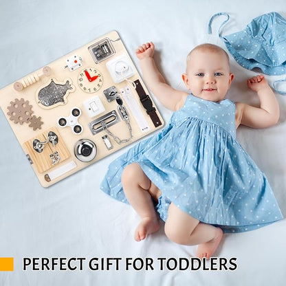 Montessori Busy Board for Toddlers 1 2 3 4 Year Old, Wooden Sensory Toys, Preschool Learning Activities for Fine Motor Skills Travel Toy, Basic Life Skills Educational Gifts for Age 1-3 Kids Boy Girl