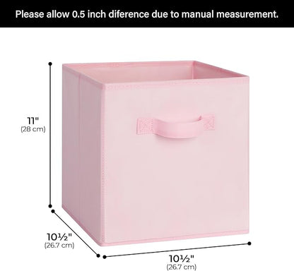 Cupic Cupid 11x11 Storage Cubes, 6 Pack Open Storage Bins with Handles, Storage Cube Organizer for Clothes and Toys, Collapsible Cube Bins for Closet, Shelves, Offices, Pink