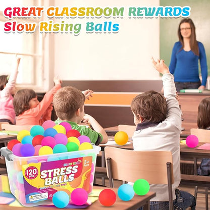 VISCOO 120 Pack Stress Balls, Slow Rising Stress Balls for Kids Adults, Stretchy Fidget Ball for Stress Relief, Hand Therapy Sensory Squishy Ball, Classroom Prize Box Party Favors