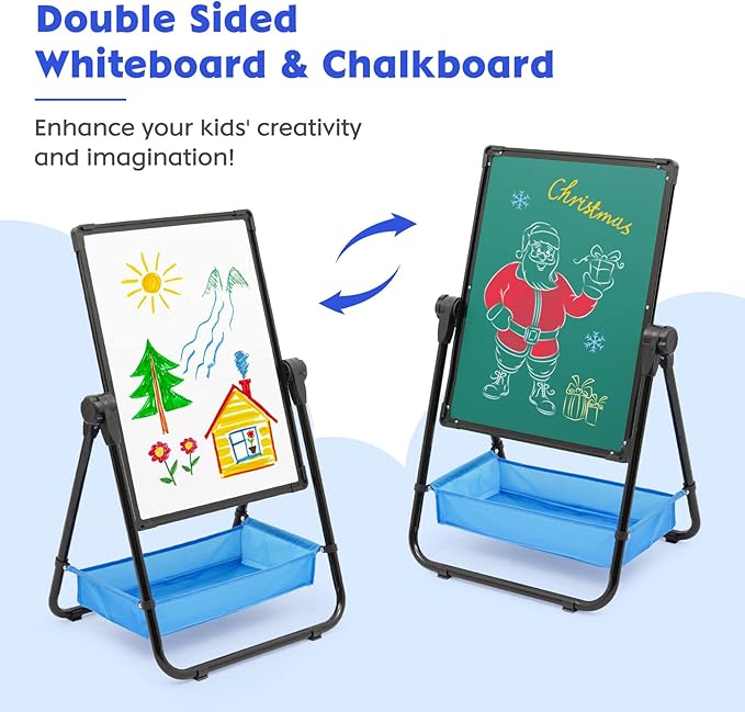 Kids Standing Easel 29.5inch-44inch Height Adjustable 360°Rotating Whiteboard&Chalkboard Double Sided Easel for Kids