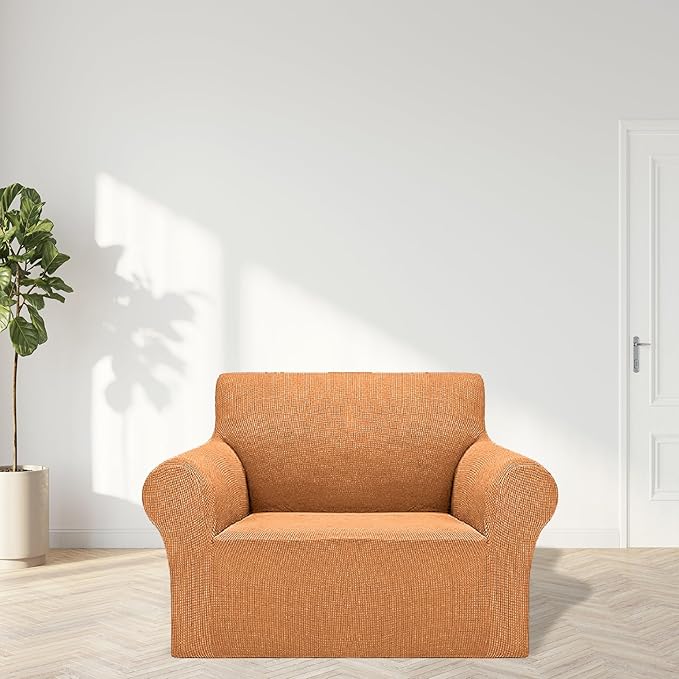 2025 New Stretch Chair Sofa Slipcovers Couch Cover for 1 Seater Furniture Protector Sofa Covers with Elastic Bottom Jacquard Fabric Small Checks for Pets, Kids - Golden