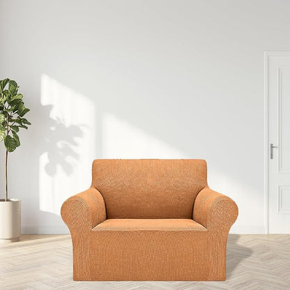 2025 New Stretch Chair Sofa Slipcovers Couch Cover for 1 Seater Furniture Protector Sofa Covers with Elastic Bottom Jacquard Fabric Small Checks for Pets, Kids - Golden