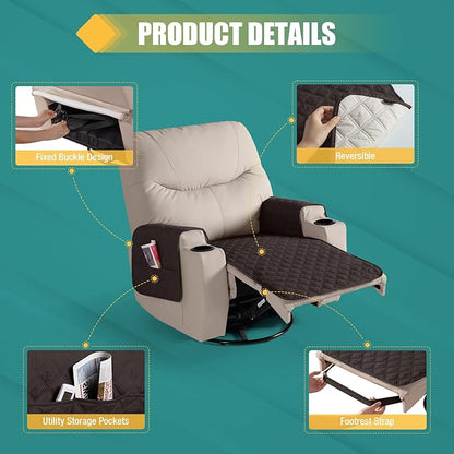 Ruaozz Waterproof Recliner Chair Covers Non Slip Chair Covers Recliner Seat Cover with Arms Washable Recliner Covers for Reclining Chair with Pocket, Covers for Recliner Chair (Chocolate, Small-22'')