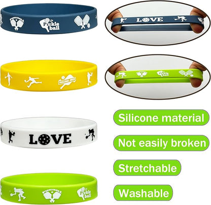 FSHANEE Pickleball Rubber Bracelets Pickleball Party Supplies Pickleball Silicone Wristbands Pickleball Party Gift Bag Fillers Goodie Bag Stuff, Set of 24 Counts