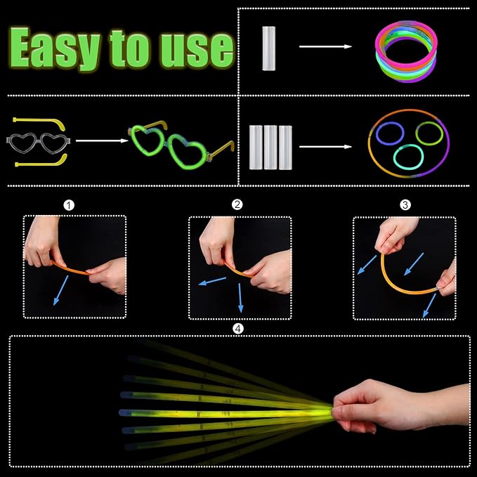 LOMIMOS Glow Sticks Party Pack,100 Glow Sticks(8") 20 Eye Glasses Glow in The Dark Party Supplies with Connectors for Bracelets Necklaces Kids