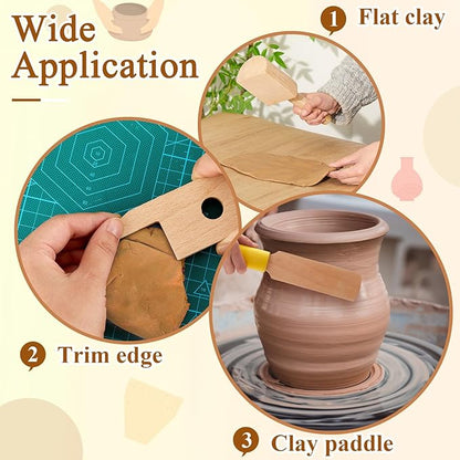 Amylove 3 Pieces Pottery Clay Tools Set Includes Wooden Clay Paddles Wooden Sculpture Pad Bevel Cutter for Clay Angle Cutting Clay Tool Pottery Tool Clay Paddle for Pottery Ceramics Trimming Tool