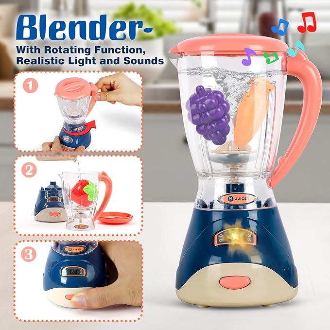 TOY Life Kids Blender Toy, Kids Coffee Maker, Toy Toaster, Toy Kitchen,Play Kitchen Appliances Kids with Light and Sound, Play Coffee Maker for Toddlers, Learning Kitchen Toys Gift for Grils Boys