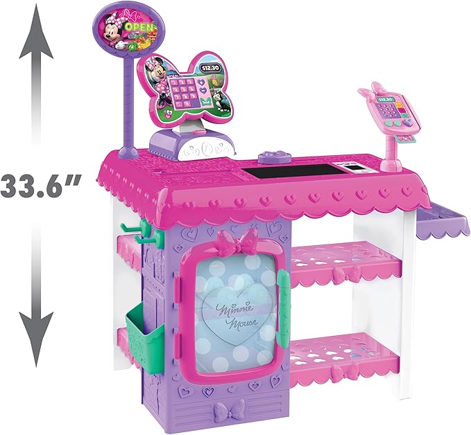 Disney Junior Minnie Mouse Marvelous Market, Pretend Play Cash Register with Realistic Sounds, 38 Play Food Pieces and Accessories, Officially Licensed Kids Toys for Ages 3 Up by Just Play