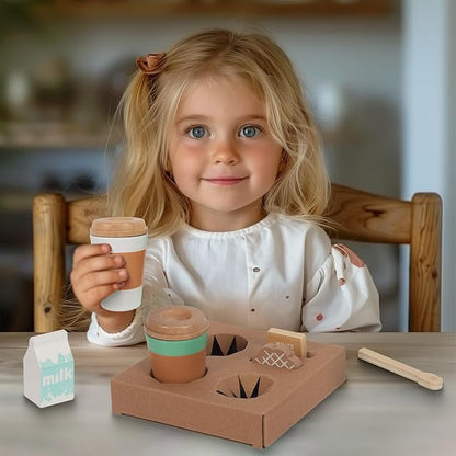 Pretend Play Coffee Cup Toys,Wooden Play Kitchen Accessories,Fake Food Play for Kids Kitchen,Educational Toy for Toddler Children Birthday Gift