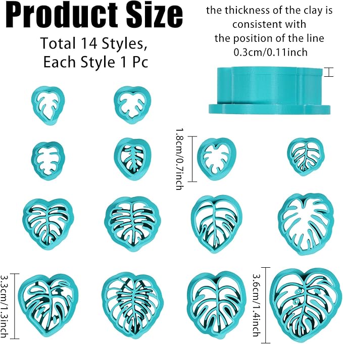ORIGACH 14 Pcs Monstera Leaves Clay Cutters, Leaves Shape Tropical Plants Themed Polymer Clay Cutters for Earring Jewelry Making