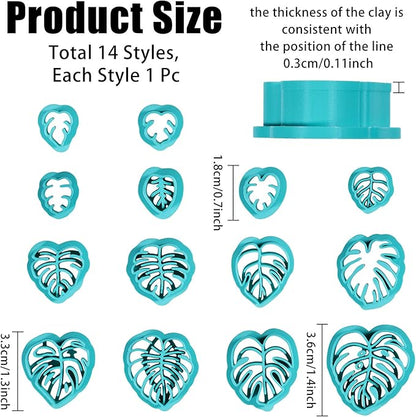 ORIGACH 14 Pcs Monstera Leaves Clay Cutters, Leaves Shape Tropical Plants Themed Polymer Clay Cutters for Earring Jewelry Making