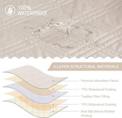 TAOCOCO 100% Waterproof Recliner Chair Cover, Non Slip Recliner Covers for Recliner Chair with Pocket, Washable Reclining Chair Cover Furniture Protector for Kids, Pets(Recliner Chair, Cream)