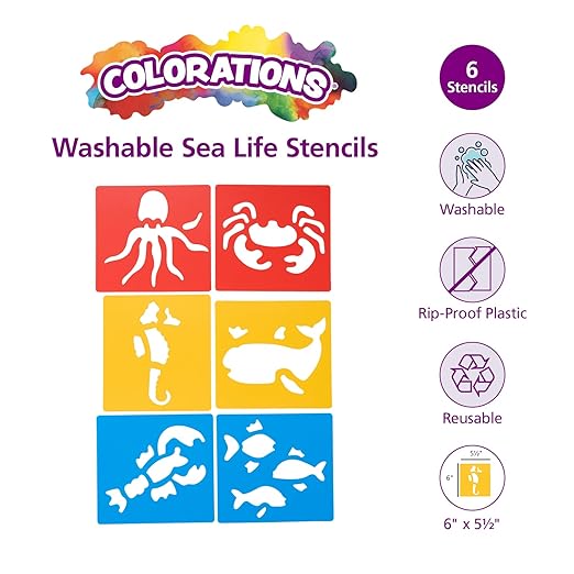 Sea Life Washable Plastic Stencils - Set of 6