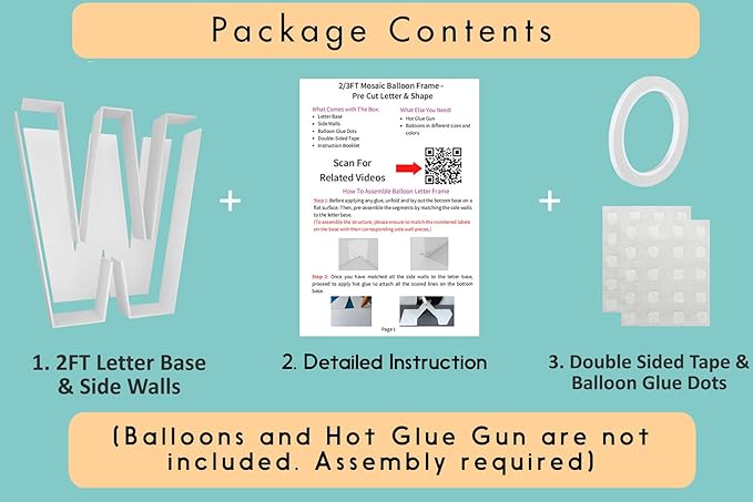 2FT Letter W Mosaic Balloon Frame Letter DIY Fillable Letters Kit for Birthday Party Wedding Backdrop Decor