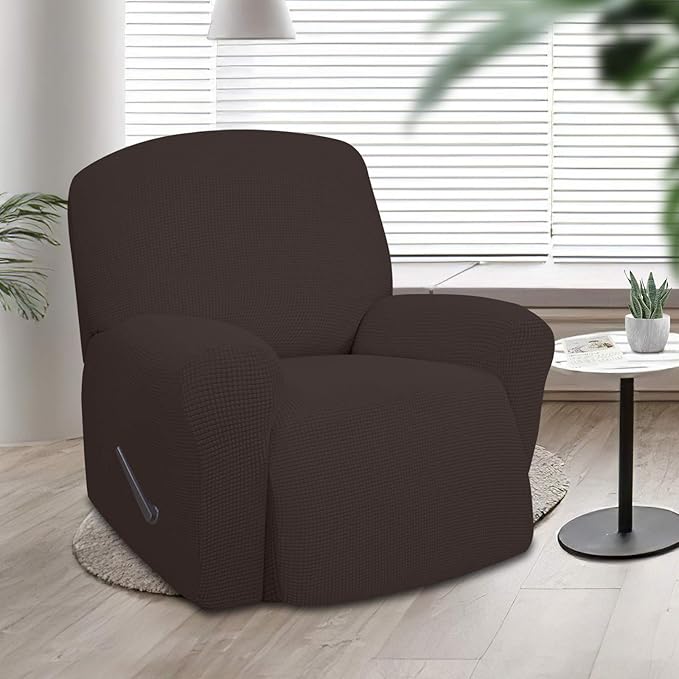 Easy-Going Oversized Recliner Stretch Sofa Slipcover Sofa Cover 1 Piece Furniture Protector Couch Soft with Elastic Bottom Kids,Polyester Spandex Jacquard Small Checks(Oversize Recliner,Chocolate)