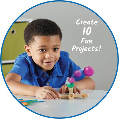 Learning Resources Craft Stick Creations 10 Science Experiments, Activity Book for Kids Ages 9-12, Jumbo Craft Stick Kit for Science, Technology, Maths & Engineering Activities, Multi-coloured