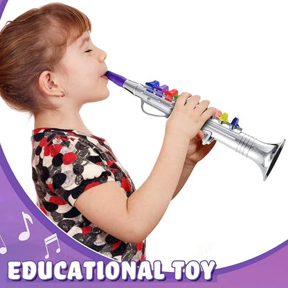 Lewtemi Silver Clarinet Musical Instruments Toy for Kid Toddler Fake Plastic Preschool Music Toy Gift Portable Wind Instrument Early Educational Teaching Songs Toy Gifts for Toddlers Children