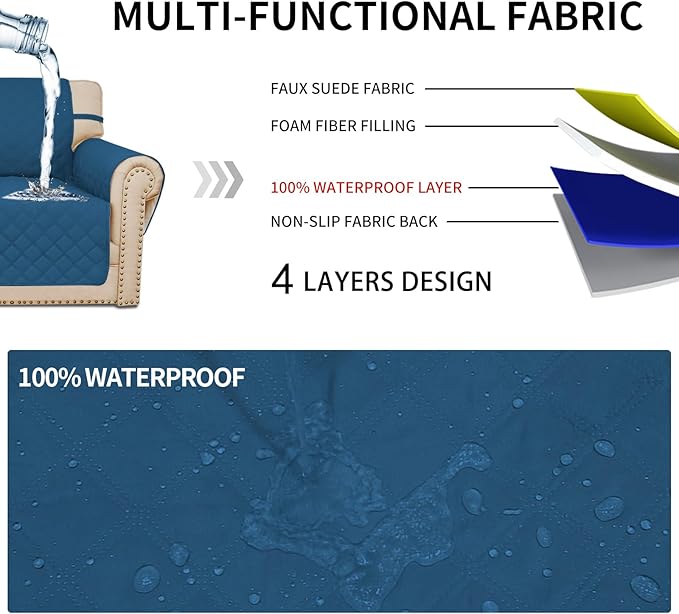 Easy-Going Waterproof Oversized Loveseat Covers Leakproof Couch Cover for 2 Cushion Couch Sofa Cover Washable Sofa Slipcover Non-Slip Furniture Protector with Pocket for Pet(Medium-XL, Peacock Blue)
