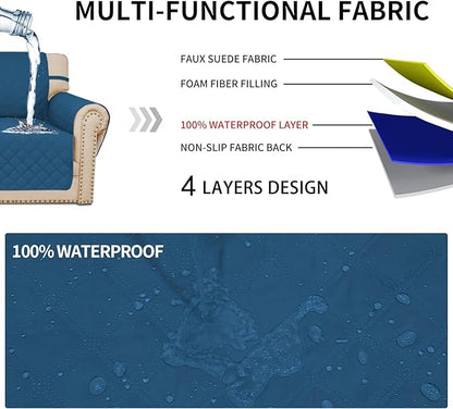 Easy-Going Waterproof Oversized Loveseat Covers Leakproof Couch Cover for 2 Cushion Couch Sofa Cover Washable Sofa Slipcover Non-Slip Furniture Protector with Pocket for Pet(Medium-XL, Peacock Blue)