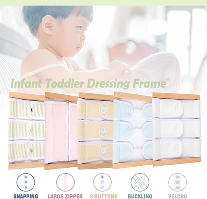 Montessori Wooden Toys for Dressing Learning Board Learning Basic Dressing Skills - Buttons, Snaps, Zippers, Belt Buckles & Velcro Toys for 1 2 3 Year Old Toddlers Sensory Toy Gifts(Snapping Cloth)