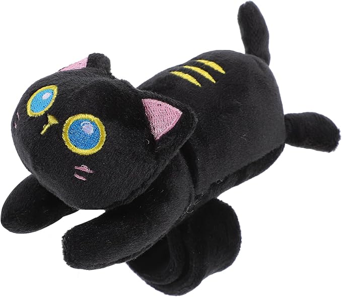 Vaguelly Cat Slap Bracelet,Stuffed Animal Slap Bracelets Adorable Plush Animals Huggers Slap Bracelets Interactive Toy for Kids Birthday Party Gifts Black