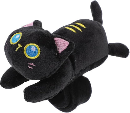 Vaguelly Cat Slap Bracelet,Stuffed Animal Slap Bracelets Adorable Plush Animals Huggers Slap Bracelets Interactive Toy for Kids Birthday Party Gifts Black