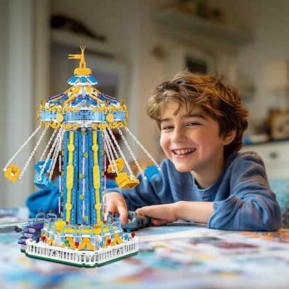 Swing Ride Building Blocks Set. Large Amusement Park Model Kit for Boys and Girls Over 6 Years Old., Carousel Building Set for Motorized Control and With LED Ligh, Christmas Birthday Gifts- 1892 PCS