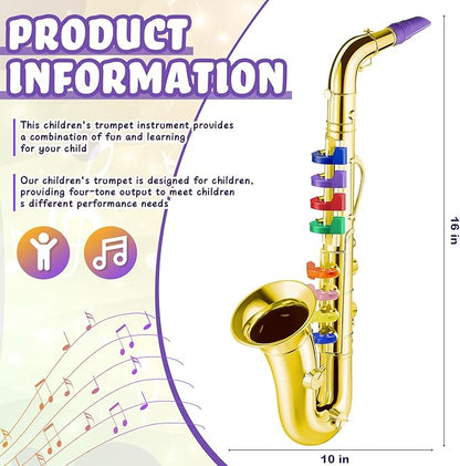 Lewtemi Gold Saxophone Musical Instruments Toy for Kid Toddler Fake Plastic Preschool Music Toy Gift Portable Wind Instrument Early Educational Teaching Songs Gifts for Toddlers Children