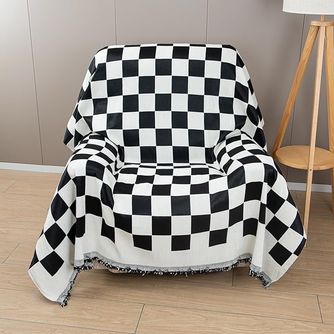 Recliner Chair Covers Lazy Boy Recliner Covers Armchair Cover Blanket Sofa Thick Soft Fabric Living Room Bedroom Throw Washable Sofa Slipcovers for Pets Kids (Black Plaid)