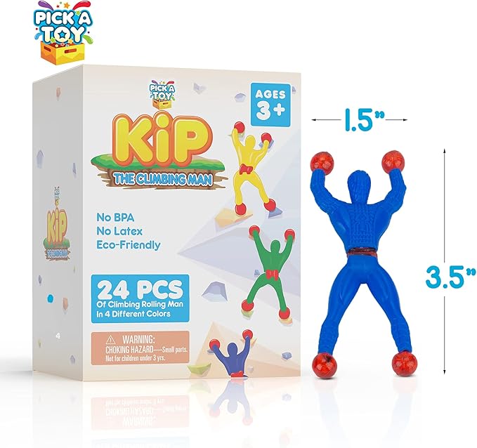 24-Piece Climbing Man Sticky Toy Set - Mini Toys Flexible and Stretchy Wall Tumbler Crawlers for Boys and Girls - Assorted Colors - Perfect Birthday and End of Year Party Favors