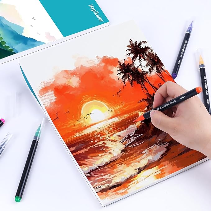 Hapikalor 9"x12" Watercolor Sketchbook, 1-Pack Spiral Bound, Water Color Paper, 140lb/300gsm Watercolor Paper, Watercolor Notebook, Watercolor Journal, Watercolor Sketch Pad, School Supplies, Teal