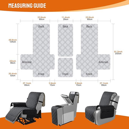 VANSOFY Loveseat Recliner Cover with Console 100% Waterproof Sofa Slipcovers Non-Slip Reclining Couch Cover Split Sofa Covers Furniture Protector for Pets, Dogs(Black)