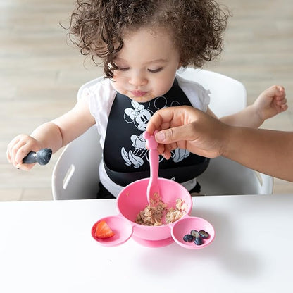 Bumkins Disney Baby Utensil Set, Silicone Trainer Spoons for Dipping, Soft Tip, Self-Feeding, Chew, Baby Led Weaning, First Year Training Supplies, Essentials in Eating, 4 Mos, 2-pk Minnie Mouse