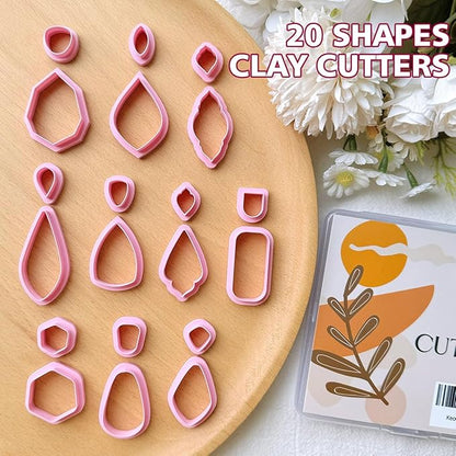 KEOKER Clay Cutters, Organic Polymer Clay Cutters for Earrings Making, 20 Shapes Floral Polymer Clay Cutters, Studs Clay Cutters for Polymer Clay Jewelry (A+B)