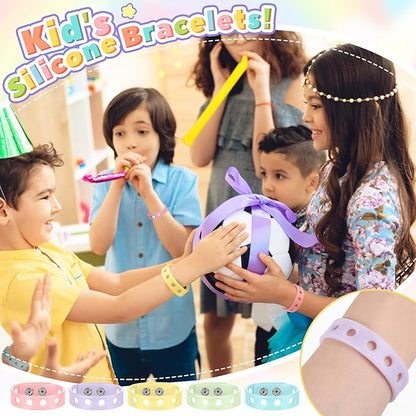 Aoriher 20 Pieces Silicone Charm Bracelets Kids Valentine's Day Silicone Wristband Gift Adjustable Rubber Bracelet with Holes for Shoe Charm First Day of School Party Favors(Macaron Color)