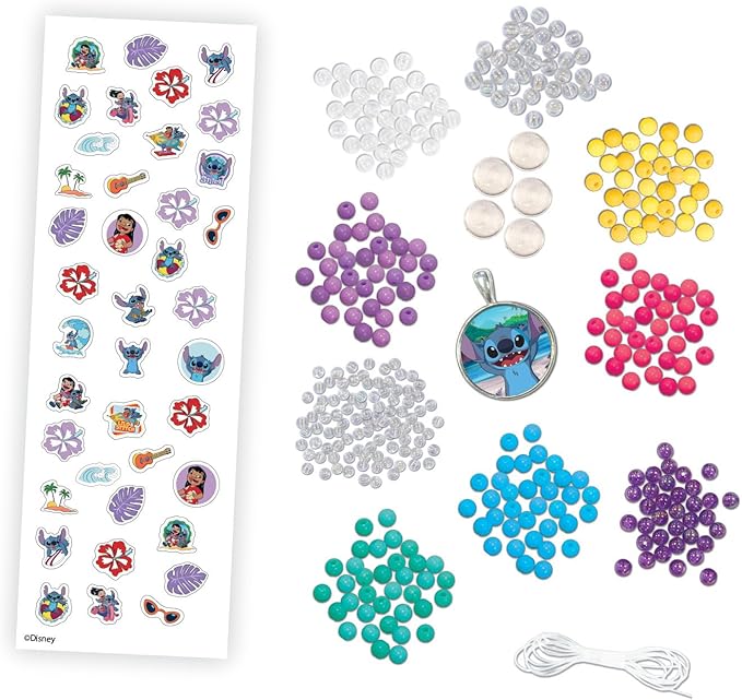 Disney Stitch Charm Bracelet Activity Set, 408-Piece Jewelry Making Kit, Preschool Arts and Crafts, Friendship Bracelets, Kids Toys for Ages 3 Up