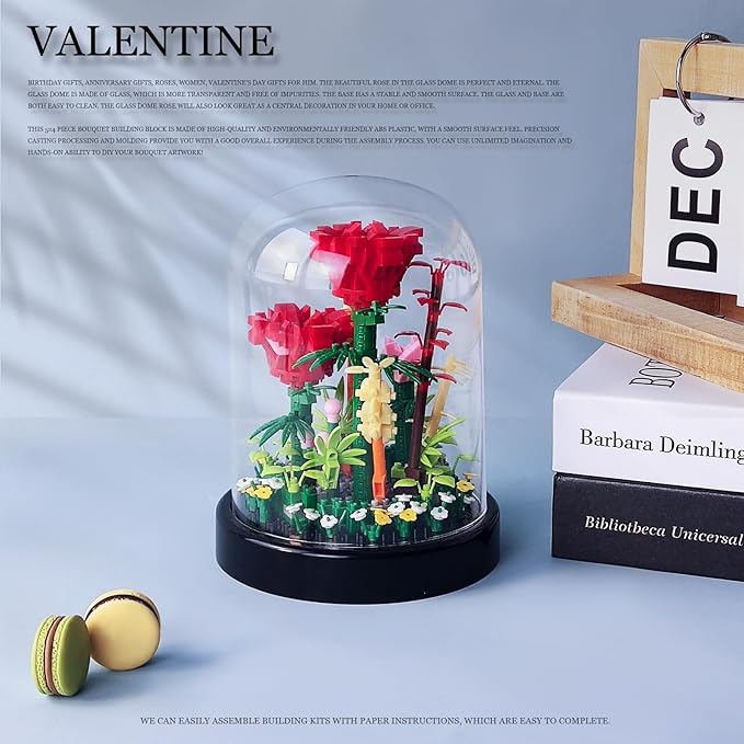 Flower Bouquet Building Sets,549pcs Rose Flower Plants,Forever Decorated flower set with Dust Cover,Building Blocks Sets gifts for Ages 8-12 yrs forOld Girl Christmas,Mother's Day,Valentine's Day