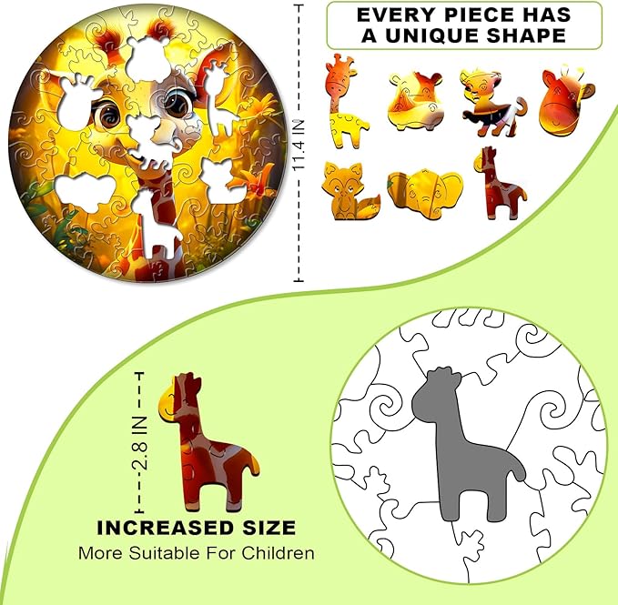 Wooden Jigsaw Puzzles for Kids Ages 4-6, 50 Piece Unique Shape Animal Theme Puzzle - Preschool Learning Educational Toys for Kids 3+, Valentines Day Birthday Easter Gifts for Kids Girls Boys (giraffe)