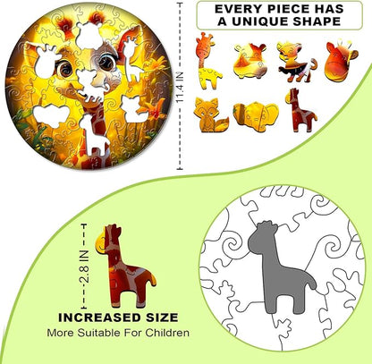 Wooden Jigsaw Puzzles for Kids Ages 4-6, 50 Piece Unique Shape Animal Theme Puzzle - Preschool Learning Educational Toys for Kids 3+, Valentines Day Birthday Easter Gifts for Kids Girls Boys (giraffe)