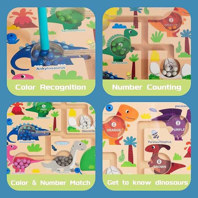 Magnetic Color & Number Maze, Montessori Wooden Color Matching Learning Counting Puzzle Board, Toddler Fine Motor Skills Toys for Boys Girls 3 4 5 Years Old