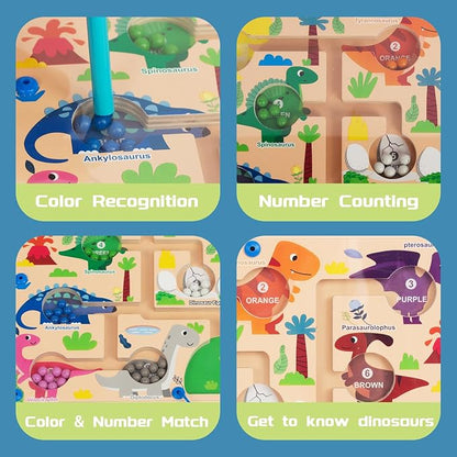Magnetic Color & Number Maze, Montessori Wooden Color Matching Learning Counting Puzzle Board, Toddler Fine Motor Skills Toys for Boys Girls 3 4 5 Years Old
